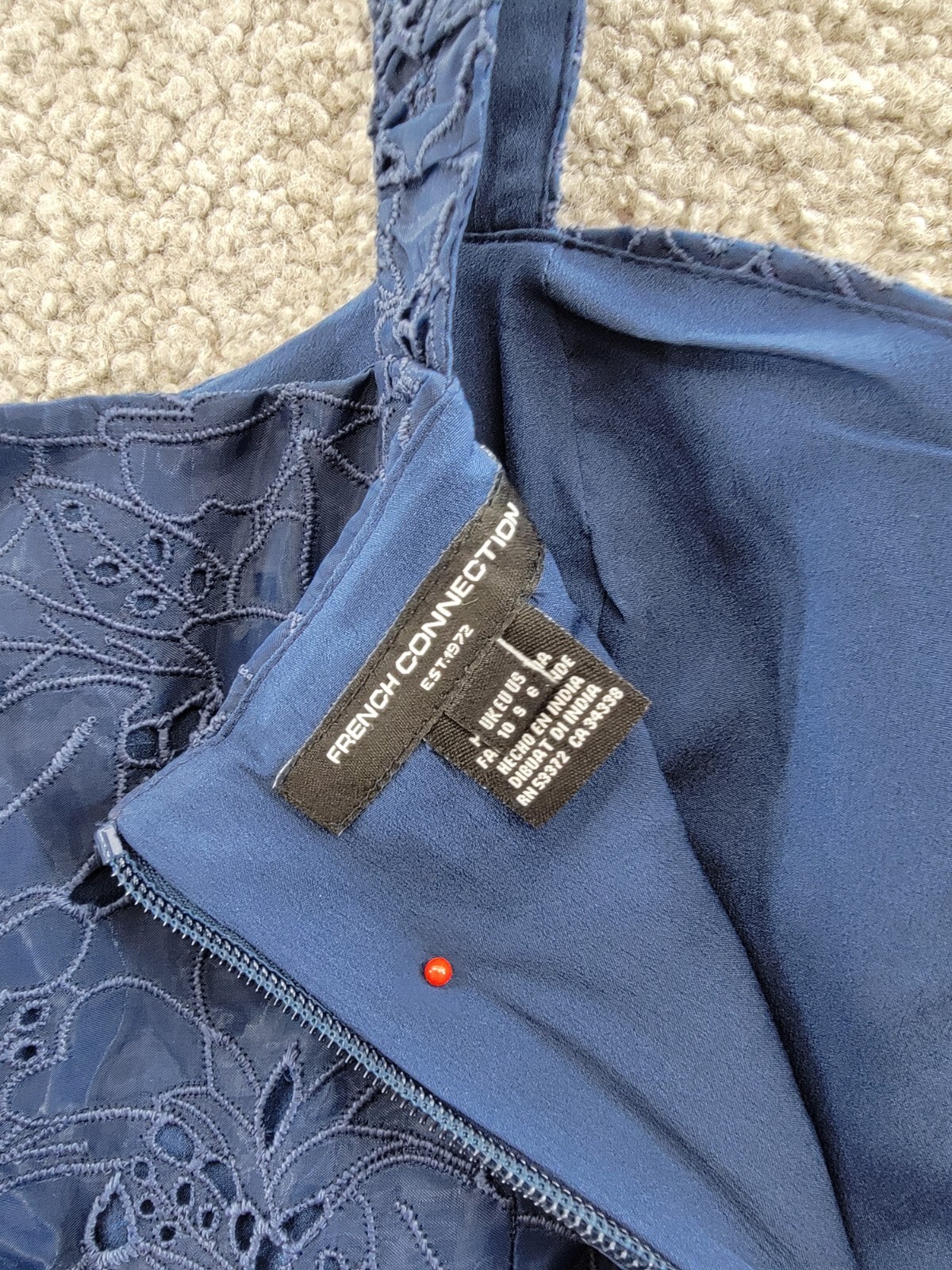 French Connection Embroidered Lace Sleeveless Dress Women's 8 Blue Back Zipped - Picture 16 of 18