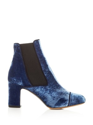 Pre-owned Tabitha Simmons Womens Blue Stretch Padded Kiki Block Heel Booties 37.5