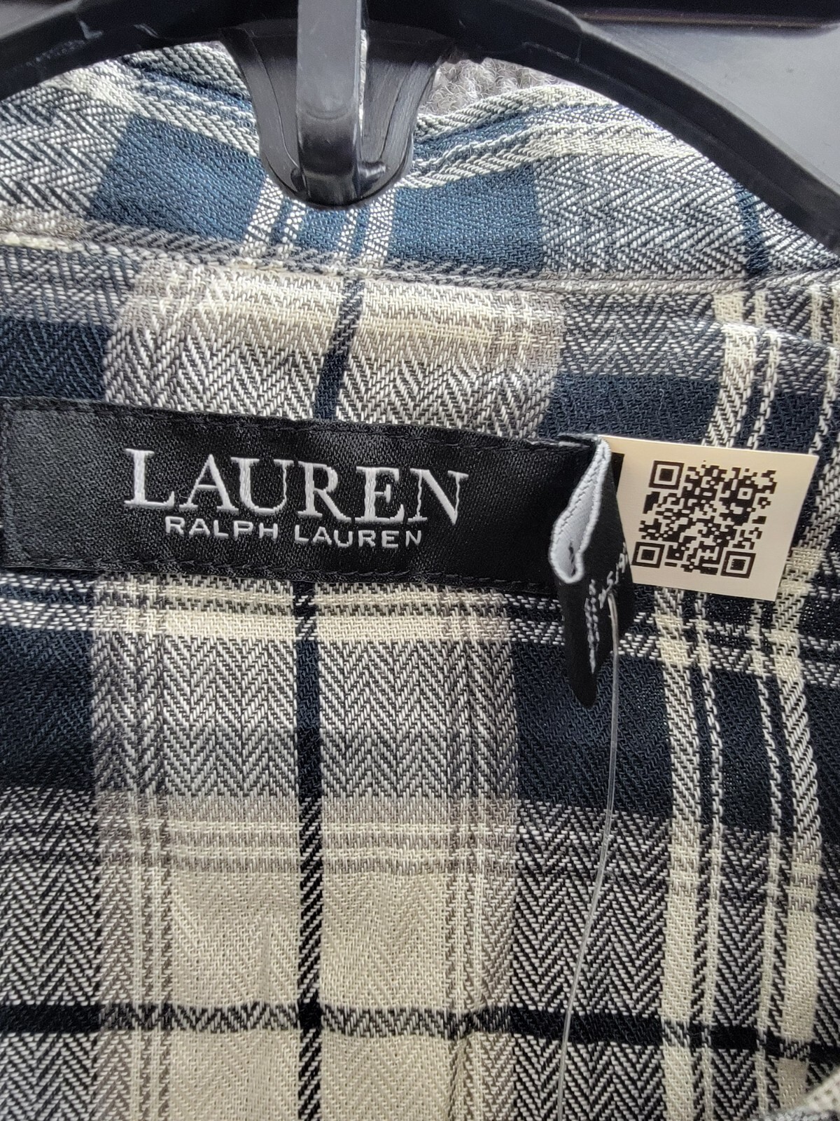 Lauren Ralph Lauren Embroidered Plaid Shirt Women's M Black/Cream Snap Closure - Picture 12 of 19
