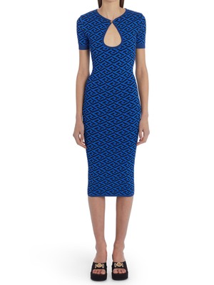 

VERSACE Женское синее пуловерное облегающее платье без подкладки с короткими рукавами, Синий