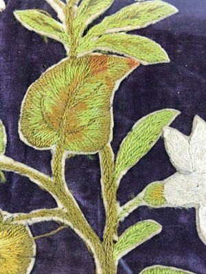 c.1890 Antique Velvet Flowers Butterfly embroidery in wooden frame