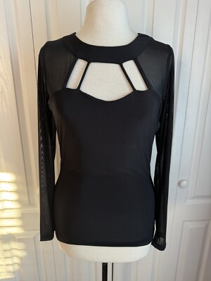 Venus New without tags Top Blouse size M Black Long Sleeves Illusion Detailing