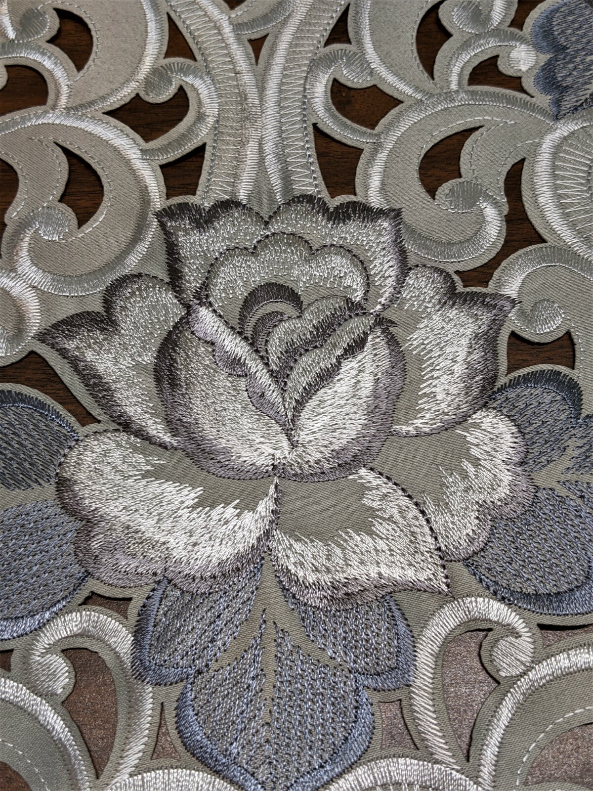 Doily Boutique Table Runner, Dresser Scarf,or Doily with Silver Gray Roses
