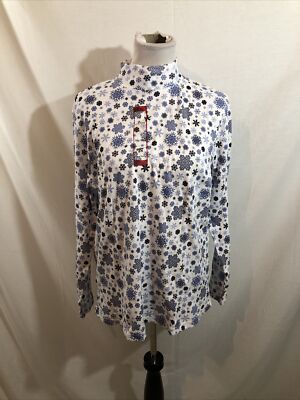 Northcrest White Long Sleeve Mock With Blue Snowflakes - Womens L, NWT, Bust 23 