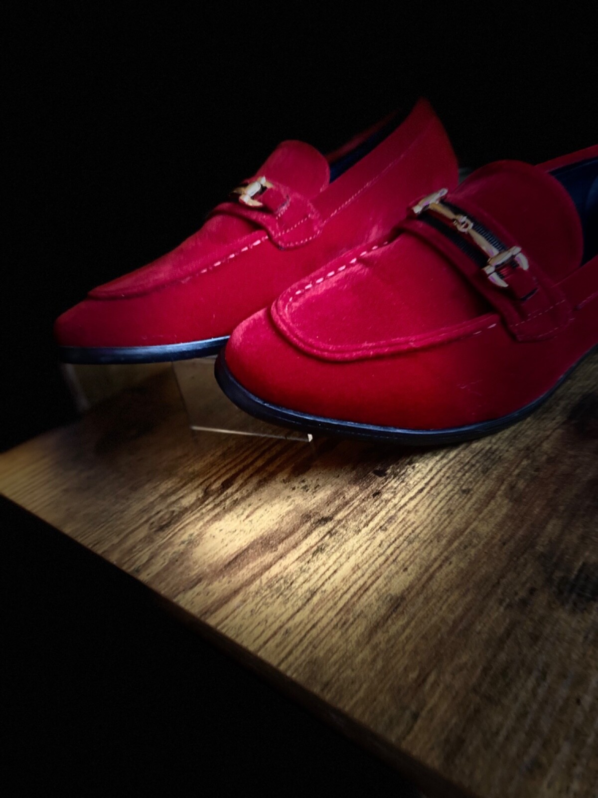 Men's RED Velvet Slip On Gold Buckle Dress Shoes Loafers Formal By AZARMAN