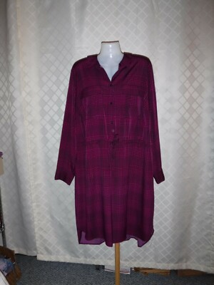 Size Plus Long Sleeve light Shirt Dress 2X EVRI Purple /Black Plaid 100% polyest