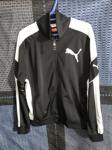 Puma Black White Trim Zippered Track SWEATER Large L | eBay