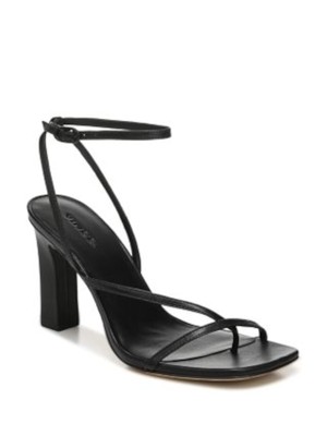 ВИНС. Женские черные кожаные босоножки на тонком каблуке Qiana с квадратным носком и блочным каблуком-стрингами длиной 7 М