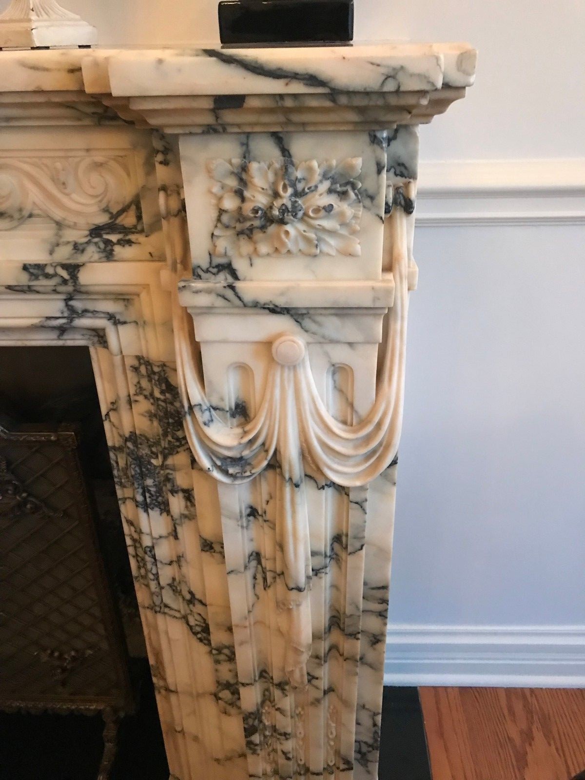 Magnificient Hand Carved Italian Marble Fireplace Mantle