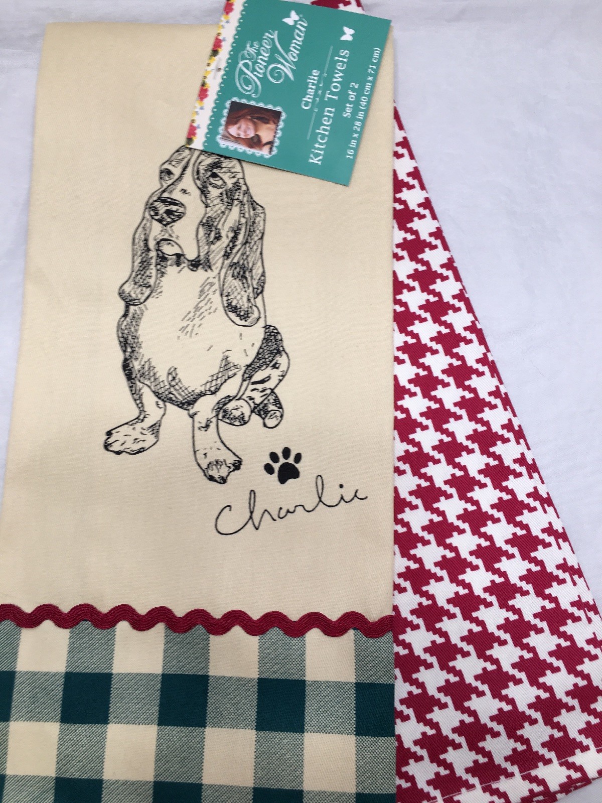 The Pioneer Woman Charlie The Basset Hound Spoon Rest & Kitchen Dish Towels ~HTF