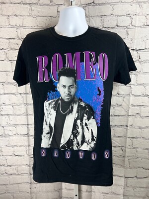 The Thread Shop T-Shirt Top Women's M Black Romeo Santos Short Sleeve Crew Neck