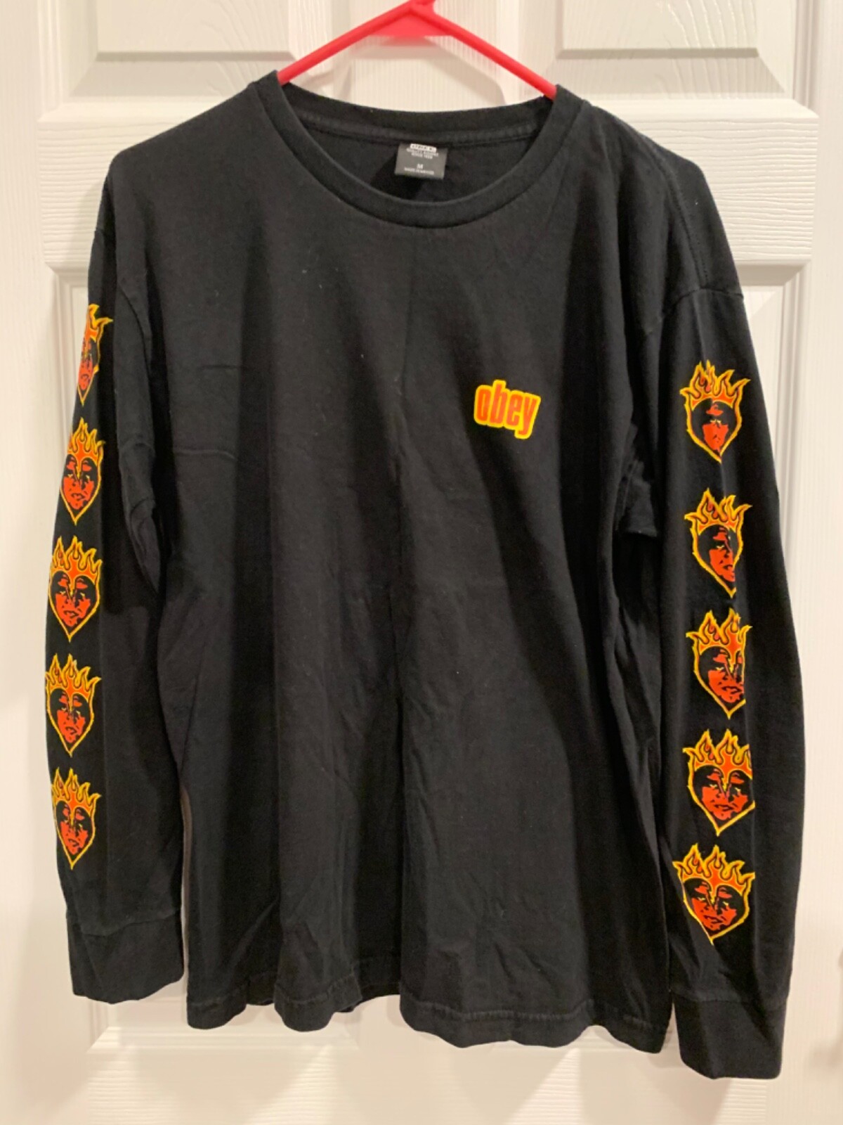 Obey Flame Heart Black T-Shirt Long Sleeve Size Medium Men