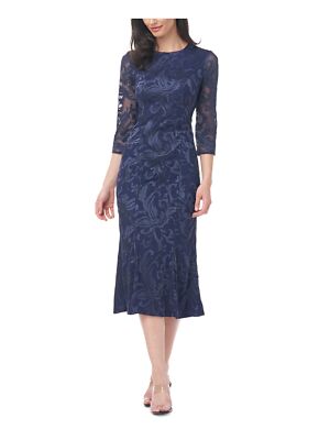 

JS COLLECTION Женское вечернее платье миди с круглым вырезом и рукавами 3/4 на молнии