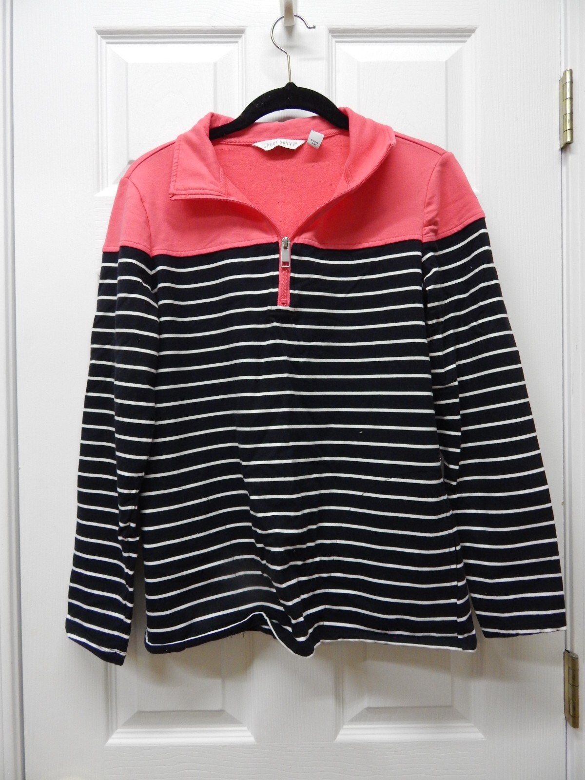 Sport Savvy French Terry Striped Half Zip Pullover-Blk