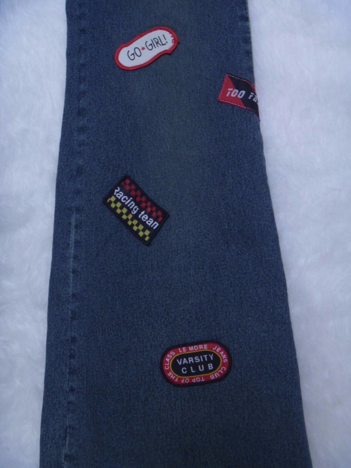 LEMORE JEANS Embelllished Racing Fan blue denim jeans Juniors size 11 Cool!