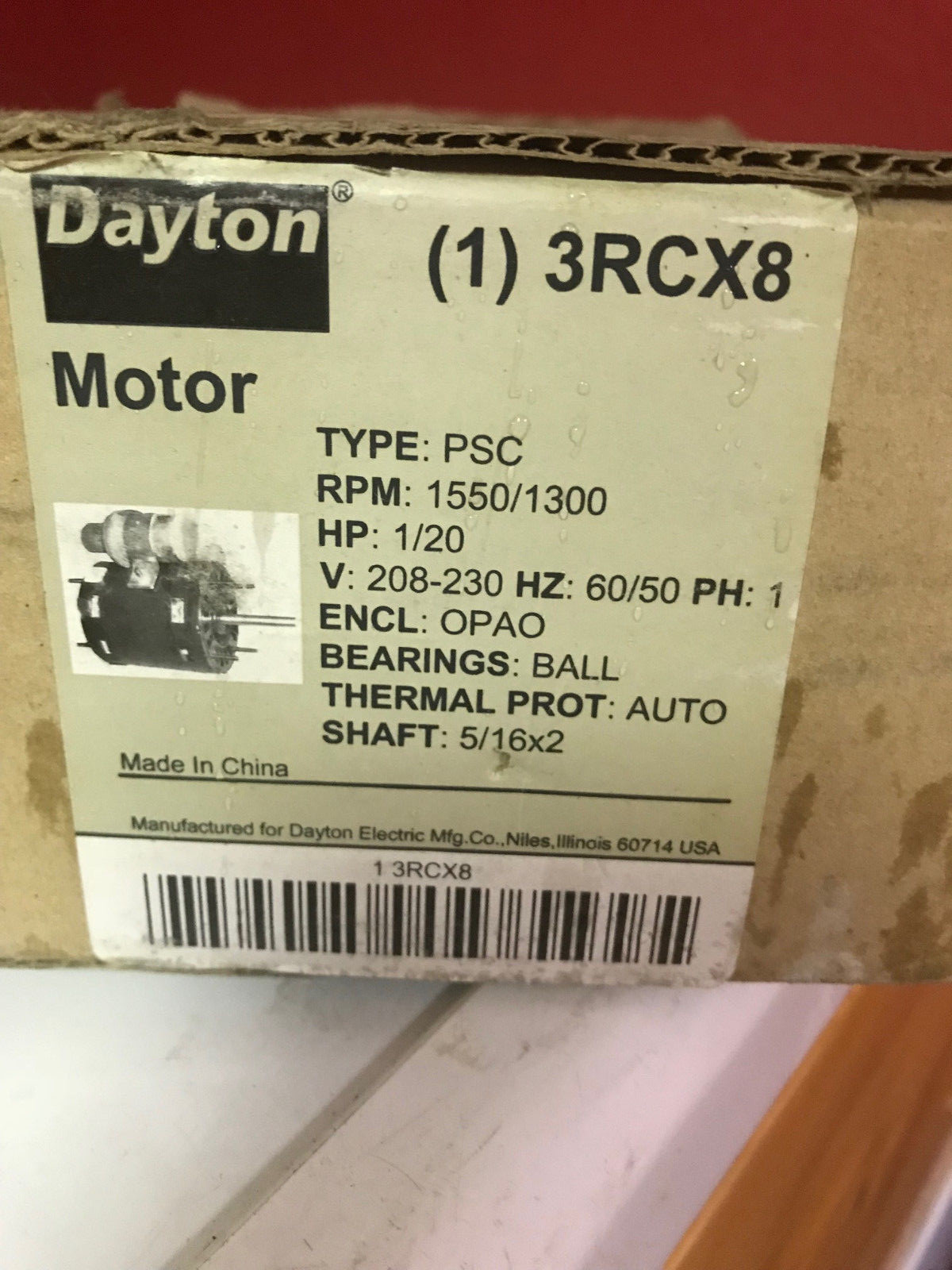 DAYTON HVAC Motor,1/20 HP,1550 rpm,208-230V,3.3, 3RCX8