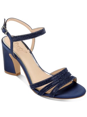 

JEWEL BADGLEY MISCHKA Женские темно-синие атласные сандалии Brighton Toe со скульптурным каблуком, Navy, JW3340