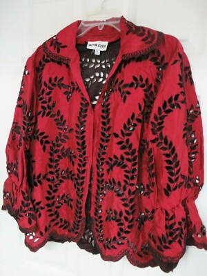 VICTOR COSTA Cut-out Embroidered  L.sleeve Evening Top Burgundy  6 - 8  NWOT 