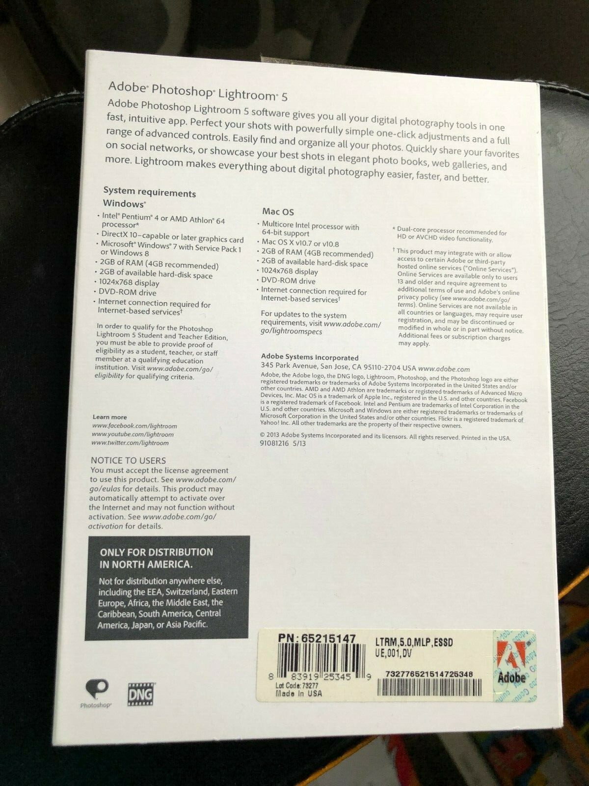 Adobe Photoshop Lightroom 5 Student and Teacher Edition CD Windows & Mac OS