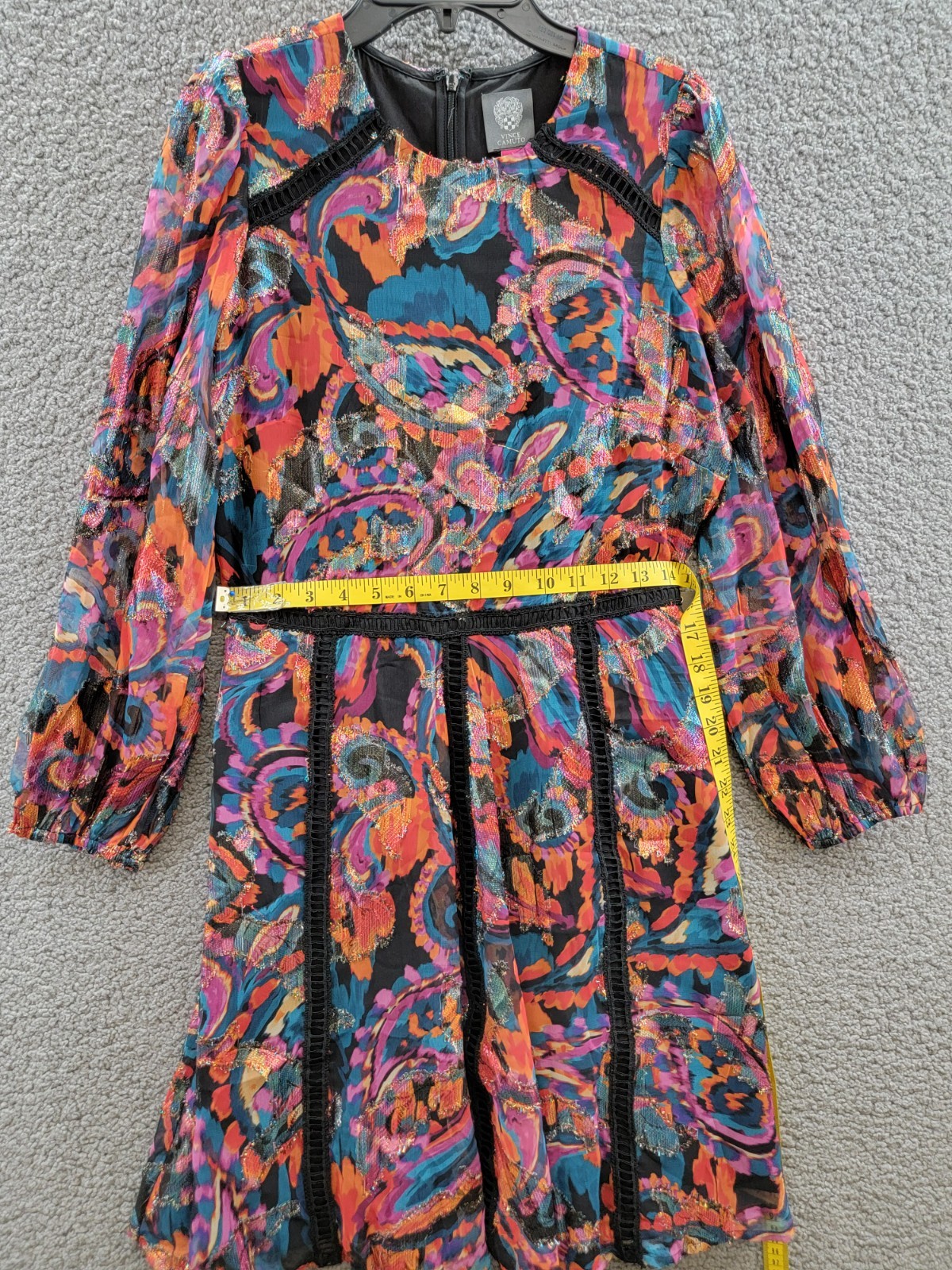 Vince Camuto Metallic Chiffon Fit & Flare Dress Women's 6 Multi Quarter Sleeve - Picture 9 of 18