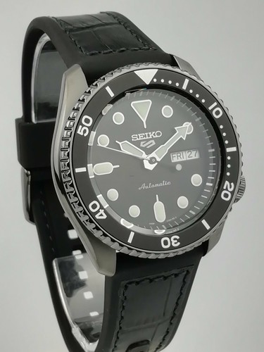 Pre-owned Seiko Genuine Black Leather Silicone Strap Automatic Men's Watch Srpd65k3 Us4