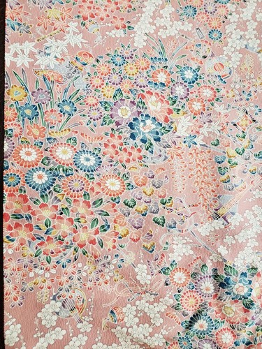 VINTAGE ROLL OF FABRIC ORIENTAL PINK COLORFUL LARGE ROLL