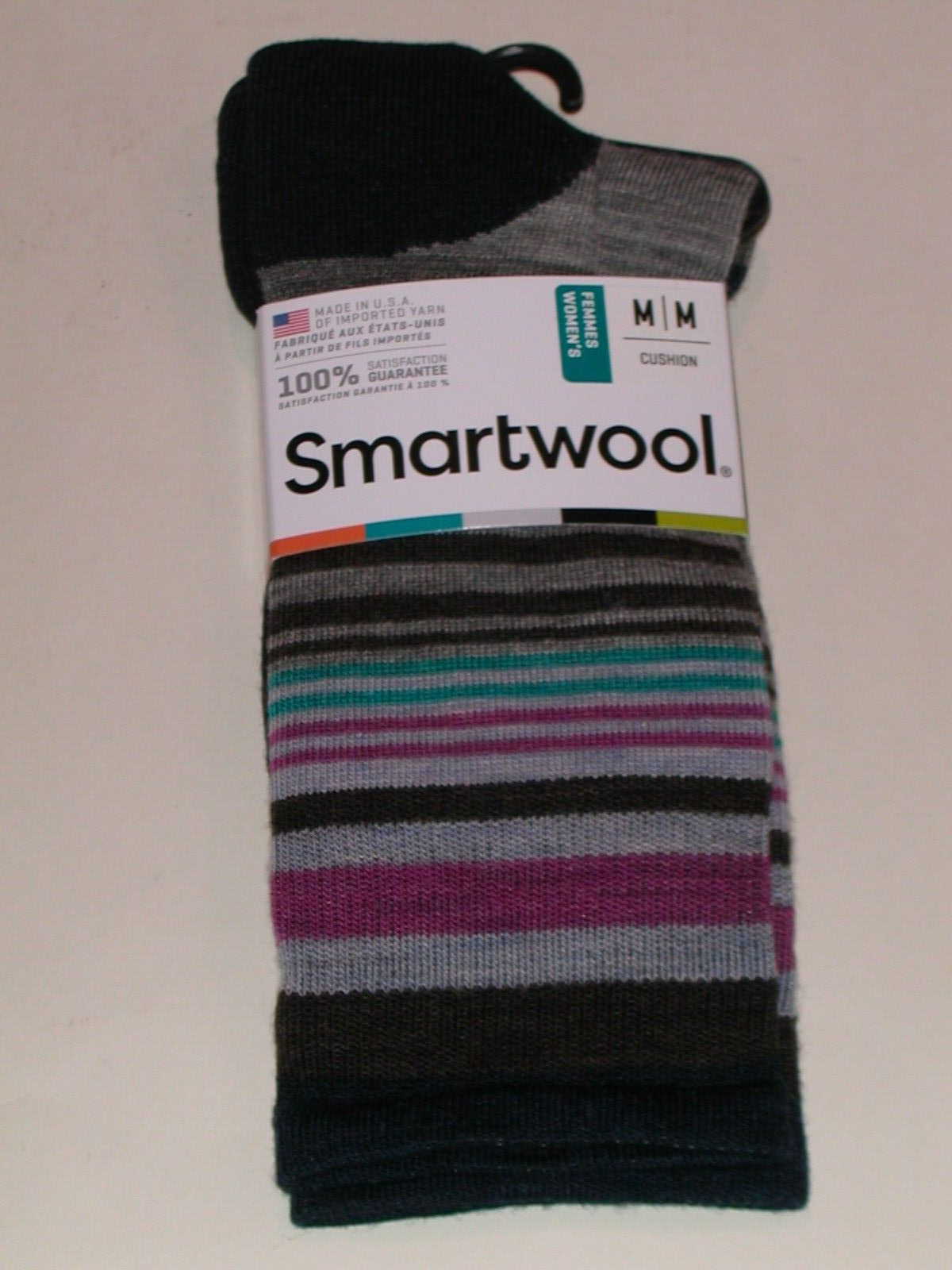 Women's SmartWool Jovian Stripe Medium Cushion Crew Socks-Deep Navy/Meadow Mauve