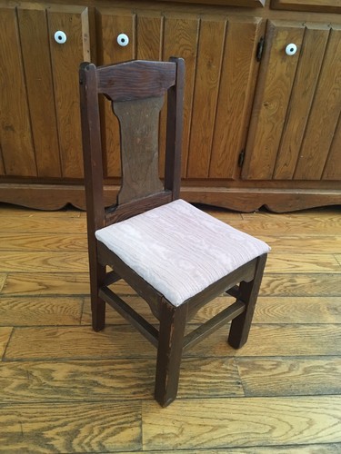 Vintage Upholstered 24” Tall Wooden Doll Chair