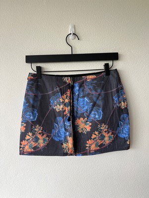 new Ksubi womens denim short skirt mini 26 small 8 black blue reversible floral 