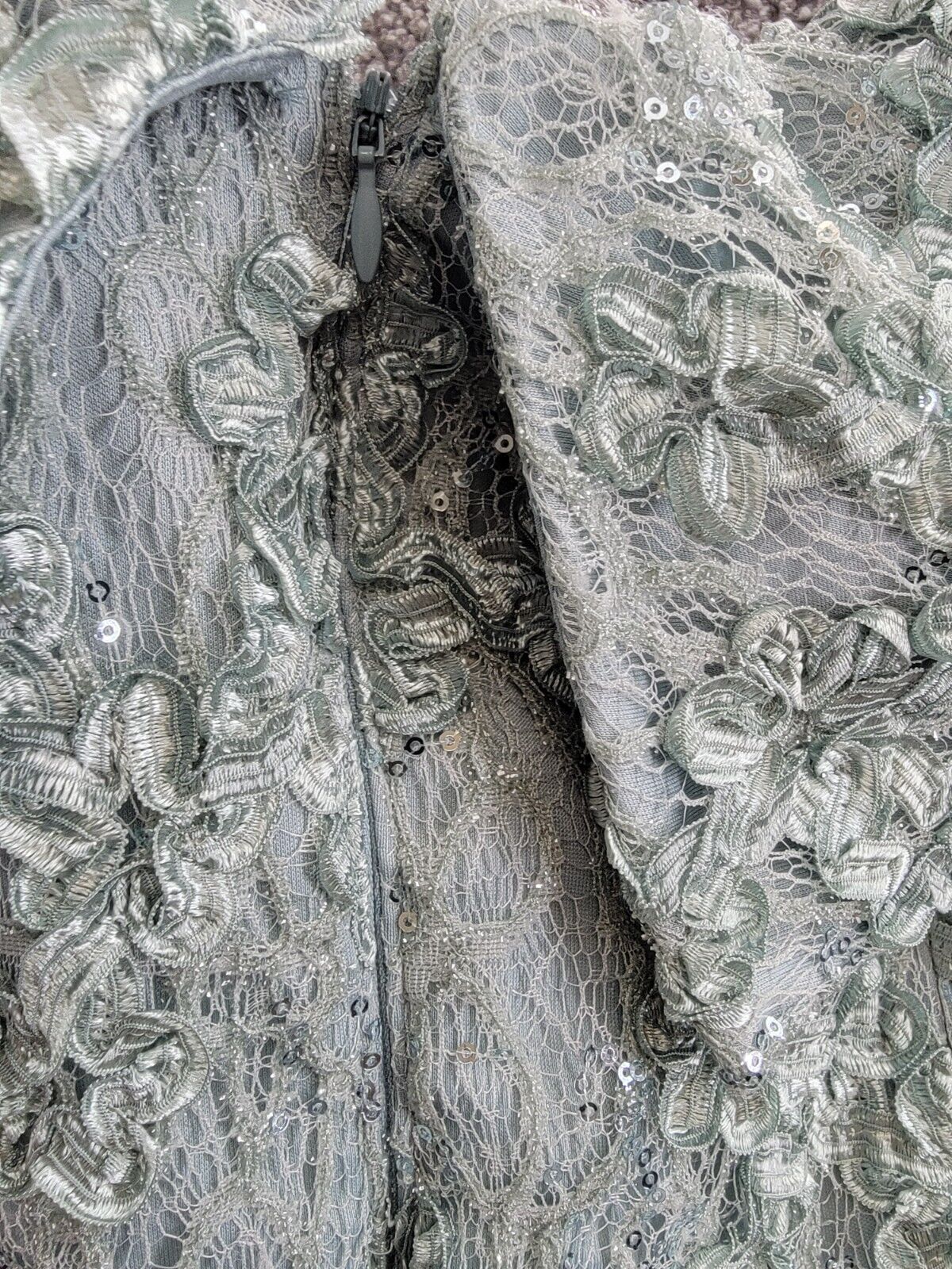 XSCAPE Plus Size Embellished Lace Off-The-Shoulder Gown Women's 22W Sage Zip - Picture 12 of 16