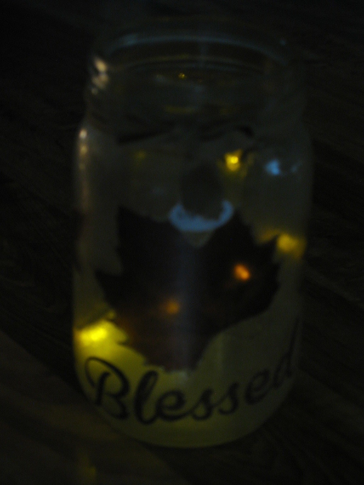 Frosted Glass Jar w/ LED Twinkling Fairy Lights  Leaf Motif Craft