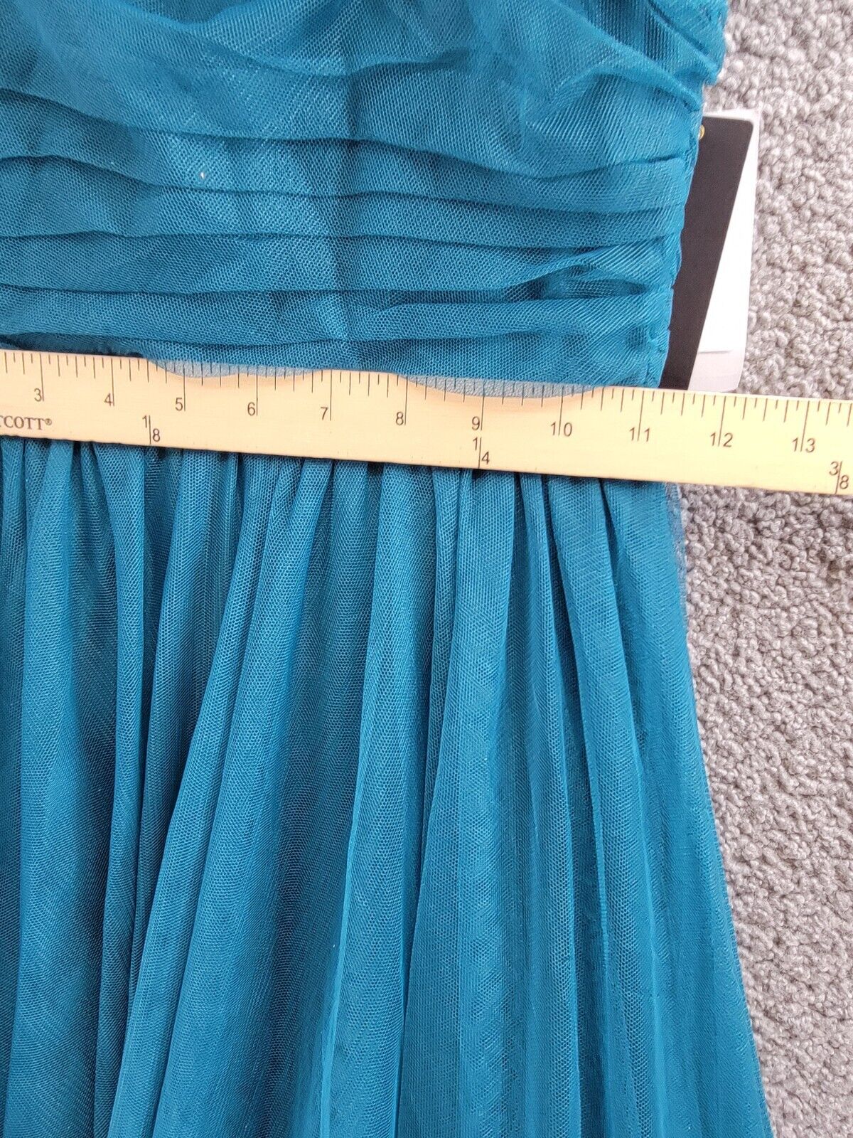 City Studio Flower-Neck Ruched Strapless Ballgown Juniors' 3/4 Teal Back Zip - Picture 6 of 15