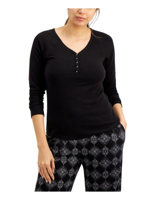 

CHARTER CLUB Intimates Black Henley Sleep Shirt, Черный