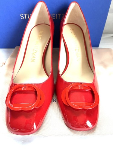 Pre-owned Stuart Weitzman Anicia 60 Tonal Women's Red Patent Cone Heel Pumps 39/8.5m