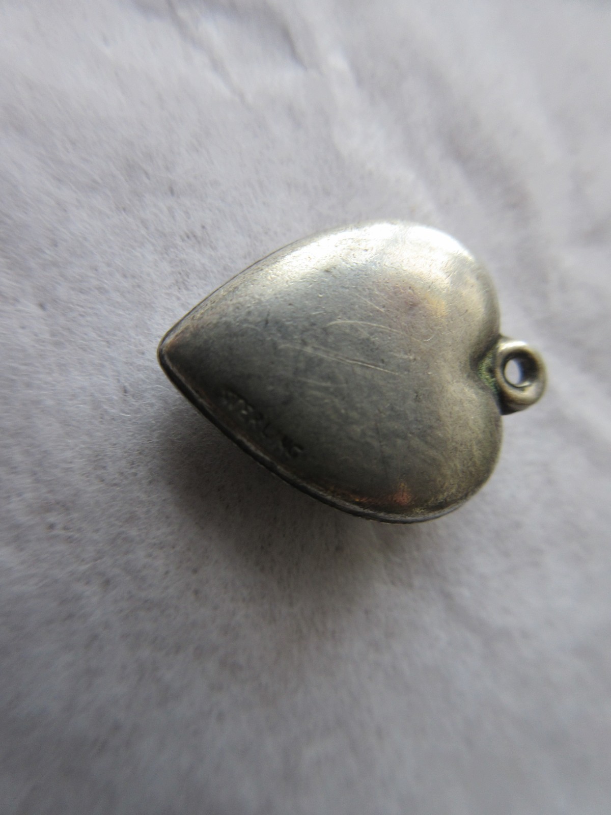 Vintage Sterling Silver Bracelet Charm Puffy Heart Repousse Valentine Ribbon Bow