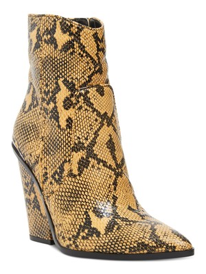

STEVE MADDEN Женские желтые ботильоны из змеиной кожи с редким заостренным носком на блочном каблуке, размер 7,5 м, Желтый, RARE02S1