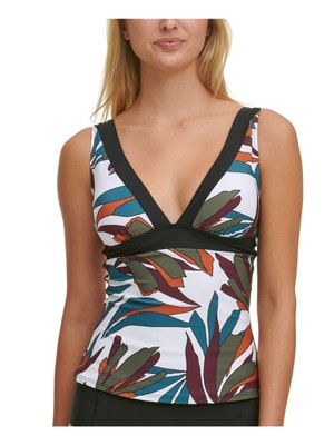 

DKNY Женский купальник-танкини с белой подкладкой и формованными чашками, глубокий V-образный вырез, топ, Белый