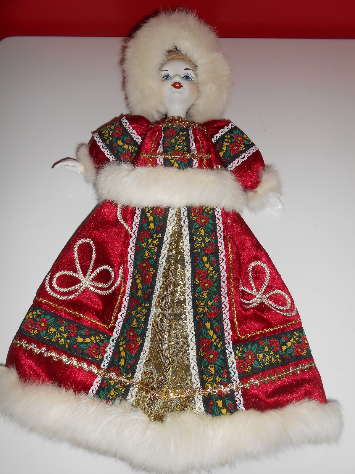 Beautiful Russian Porcelain Doll Real Fur