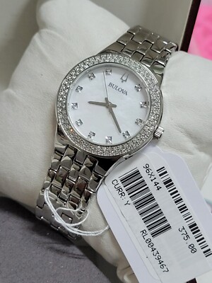 NWT Bulova Women's Quartz Crystal Accent Mother of Pearl 33mm Watch 96X144 $375