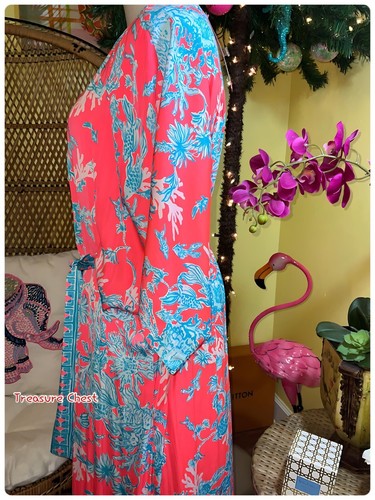 Pre-owned Lilly Pulitzer Carmynn Maxi Caftan Coral Spritz Shelly Bay Size Xs,s,m ? In Multicolor