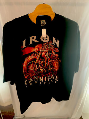 Vintage Iron-Cannibal-Choppers T-Shirt 4XL Ghost Rider Skulls Flames Liquid-Blue