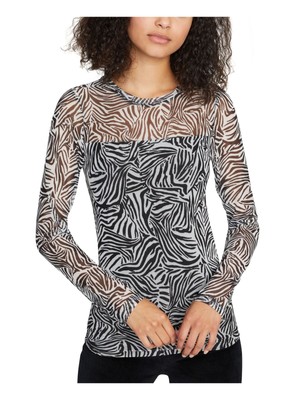 

SANCTUARY Женский черный топ из прозрачной сетки с длинными рукавами и круглым вырезом для вечеринок