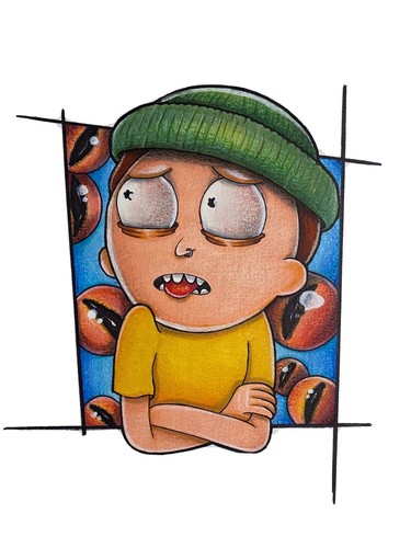 Original Custom Morty Hand Drawn On Watercolor Paper, Copic Marker Color Pencil