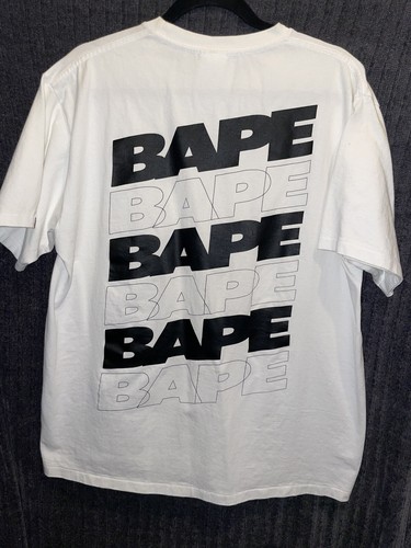 Bape Motor Sport Wide Shirt シャツ　XL Bape T Shirt XL White & Black Motorsport Logo Ape Front Bape
