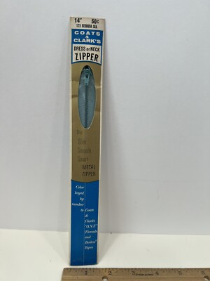 Vintage J & P Coats Neck Opening Metal Zipper 14  Bermuda Sea, #125