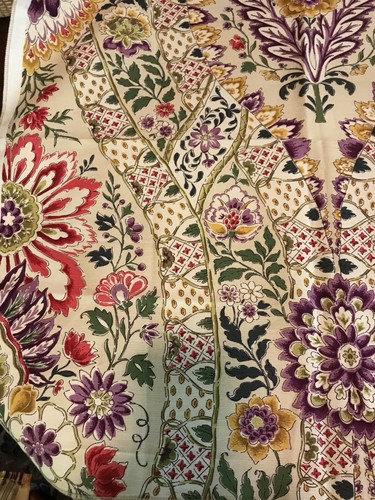 Brunschwig & Fils Linen Print: Thedora, multi colors of purple,gold,red, green