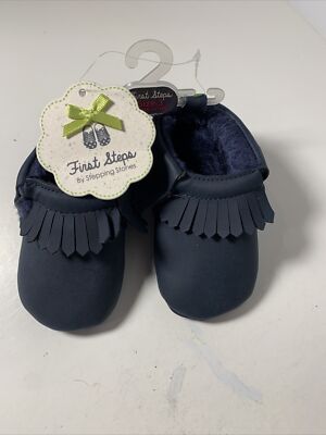 First Steps Baby  Fringe Blue Moccasins Size 3 NWTS