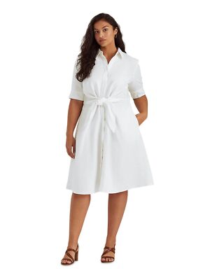 

LAUREN RALPH LAUREN Женское белое платье-рубашка длиной до колена с рукавами до локтя плюс, Белый