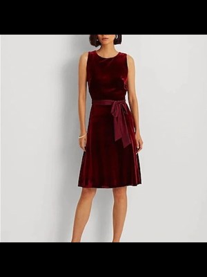 

RALPH LAUREN Женское бордовое платье без рукавов с галстуком и длиной до колен + расклешенное платье, Burgundy