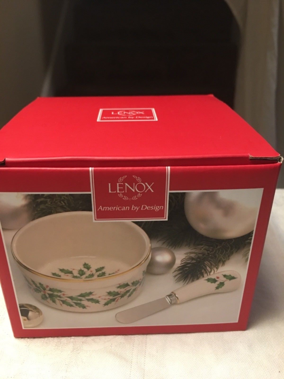 Lenox Holiday Dip Bowl And Spreader -  New In Box Christmas Holly and Berries